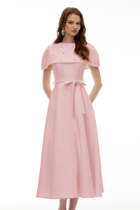 Sawda Pink Embellished Midi Dress with Cape