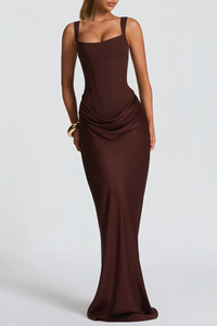 Paulette Brown Ruched Corset Maxi Dress