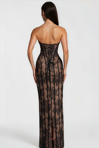 Urszula Black Floral Lace Corset Maxi Dress