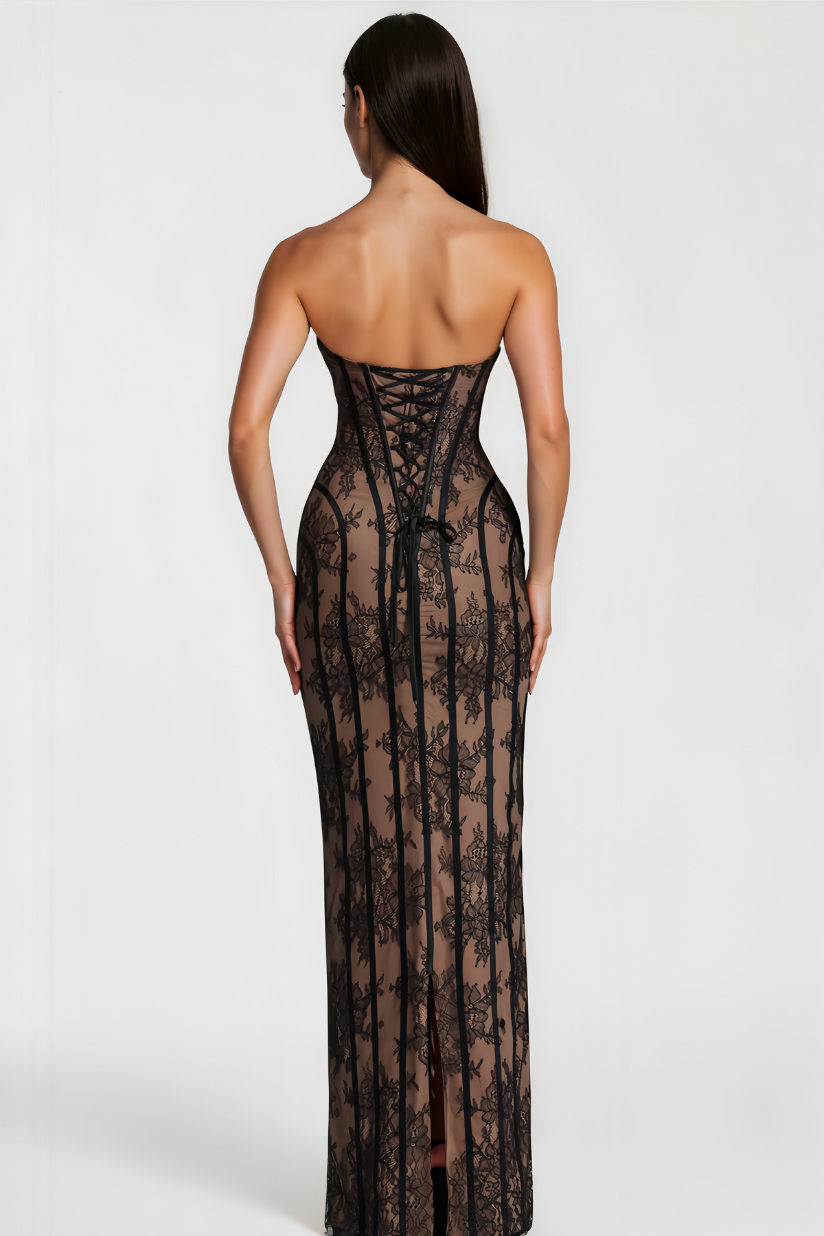 Urszula Black Floral Lace Corset Maxi Dress