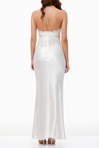 Selene White Lace Panel Satin Maxi Dress