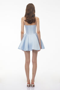 Severine Baby Blue Ruched Mini Dress with Lace Panels