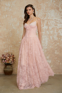 Severine Pink Floral Lace Tulle Maxi Dress