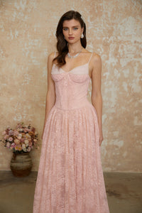 Severine Pink Floral Lace Tulle Maxi Dress