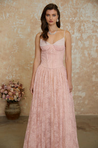 Severine Pink Floral Lace Tulle Maxi Dress