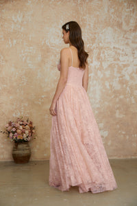 Severine Pink Floral Lace Tulle Maxi Dress