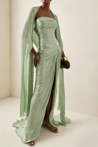 Shifra Green Asymmetrical Cape Maxi Dress