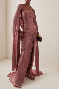 Shifra Pink Asymmetrical Cape Maxi Dress