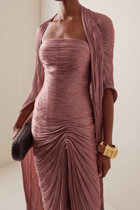 Shifra Pink Asymmetrical Cape Maxi Dress