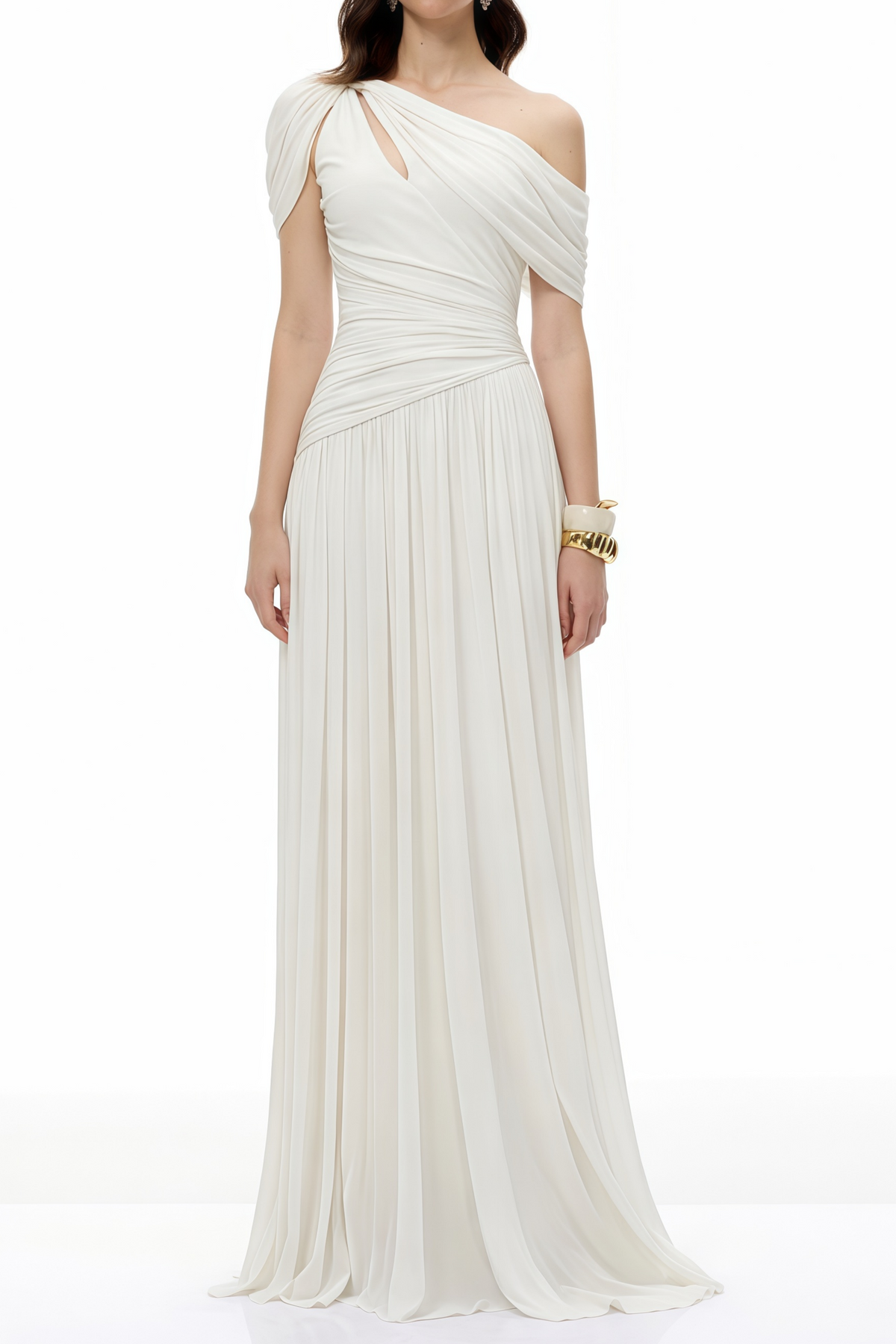 Sigrun White Asymmetrical Gathered Maxi Dress