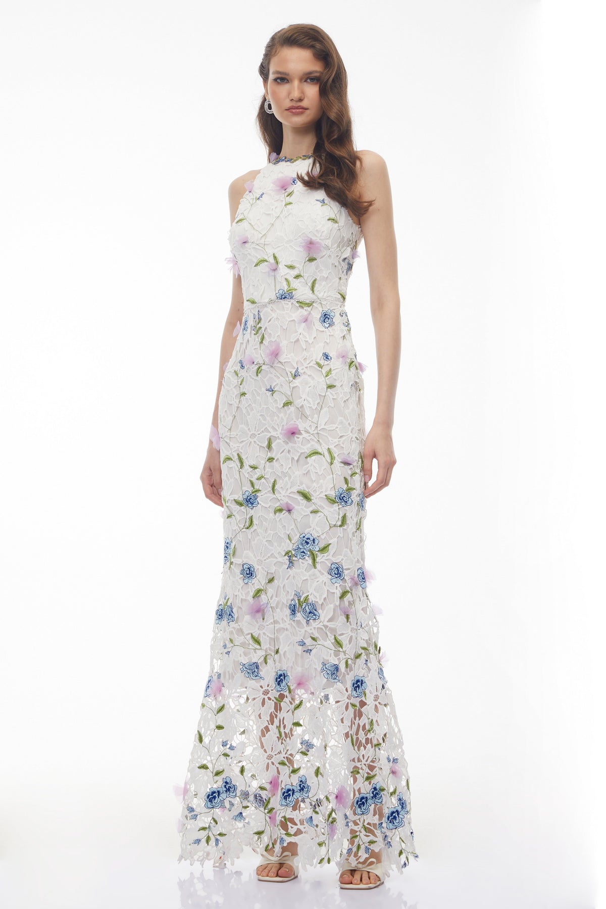 Simcha White Floral Applique Maxi Dress