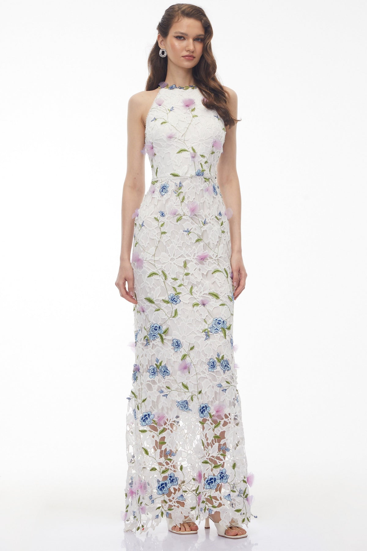 Simcha White Floral Applique Maxi Dress