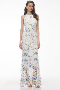 Simcha White Floral Applique Maxi Dress