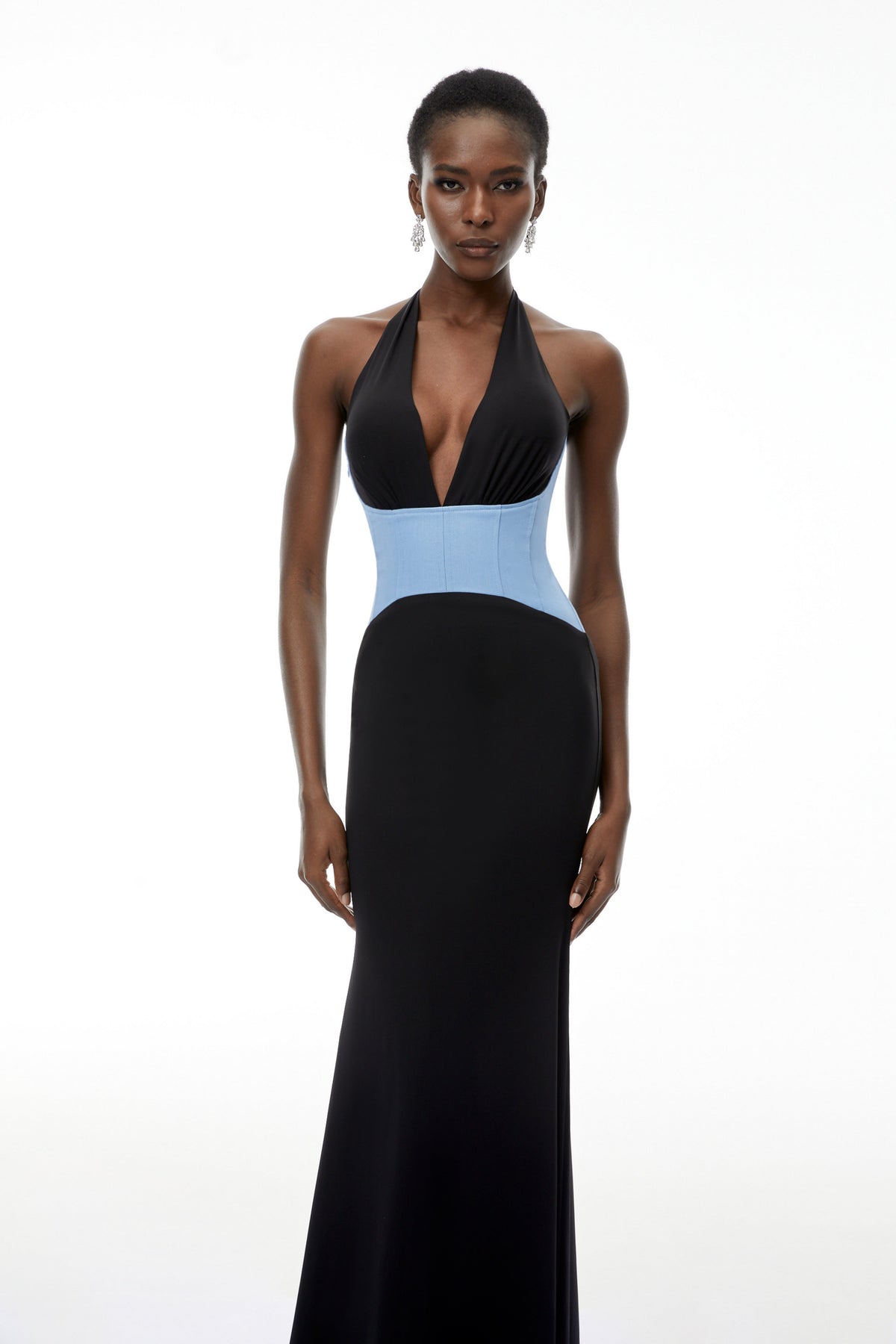 Simone Black Color Block Mermaid Maxi Dress
