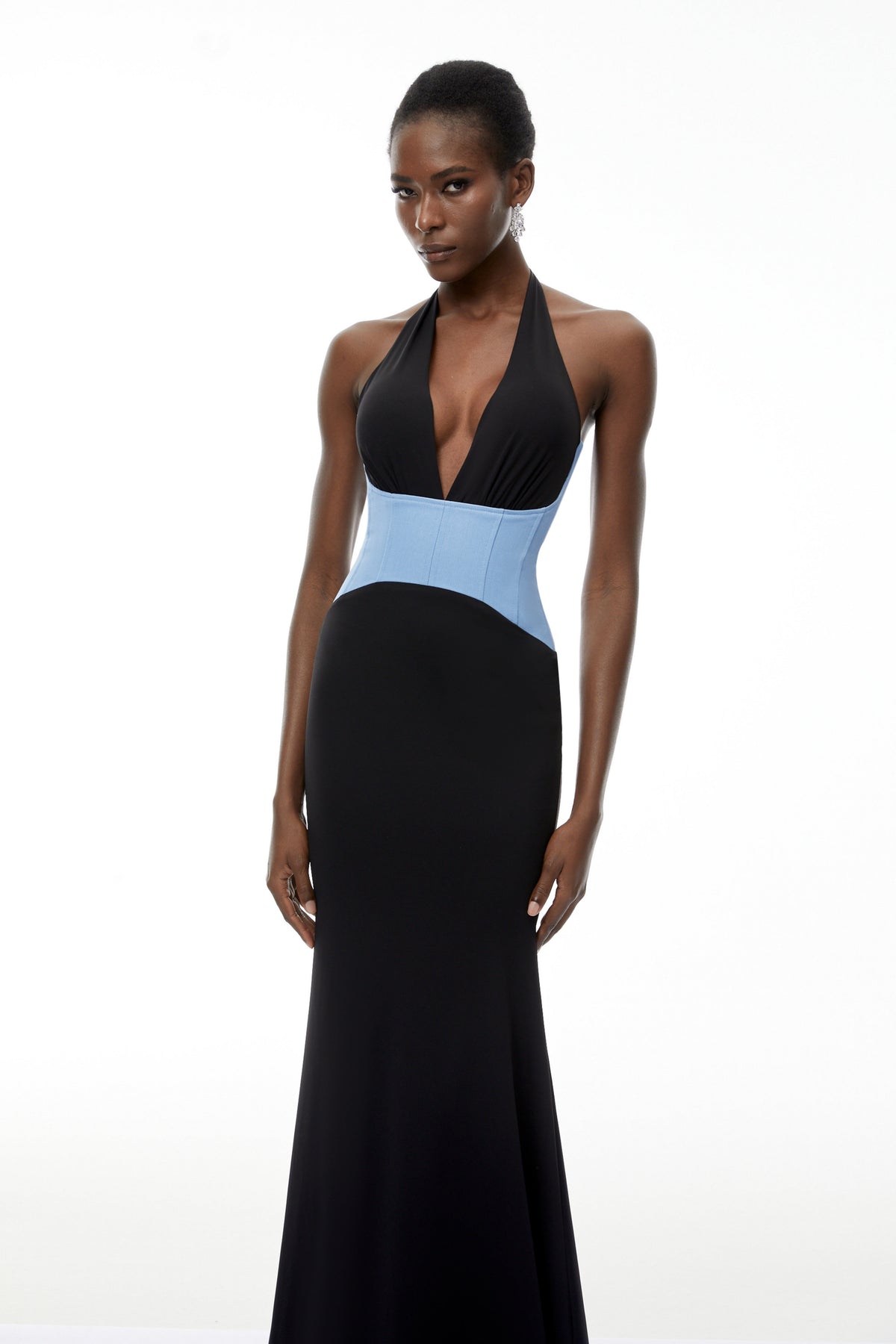 Simone Black Color Block Mermaid Maxi Dress