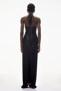 Siphokazi Black Halterneck Embellished Corset Maxi Gown