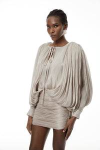 Lumi Neutrals Fully Pleated Mini Dress