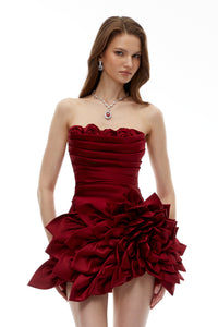 Snizhana Red Mini Dress with 3D Petals
