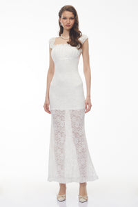 Snizhana White Ruffled Lace Fishtail Maxi Dress
