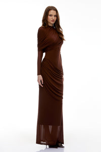 Sophia Chocolate Brown Draped Jersey Maxi Dress