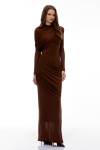 Sophia Chocolate Brown Draped Jersey Maxi Dress