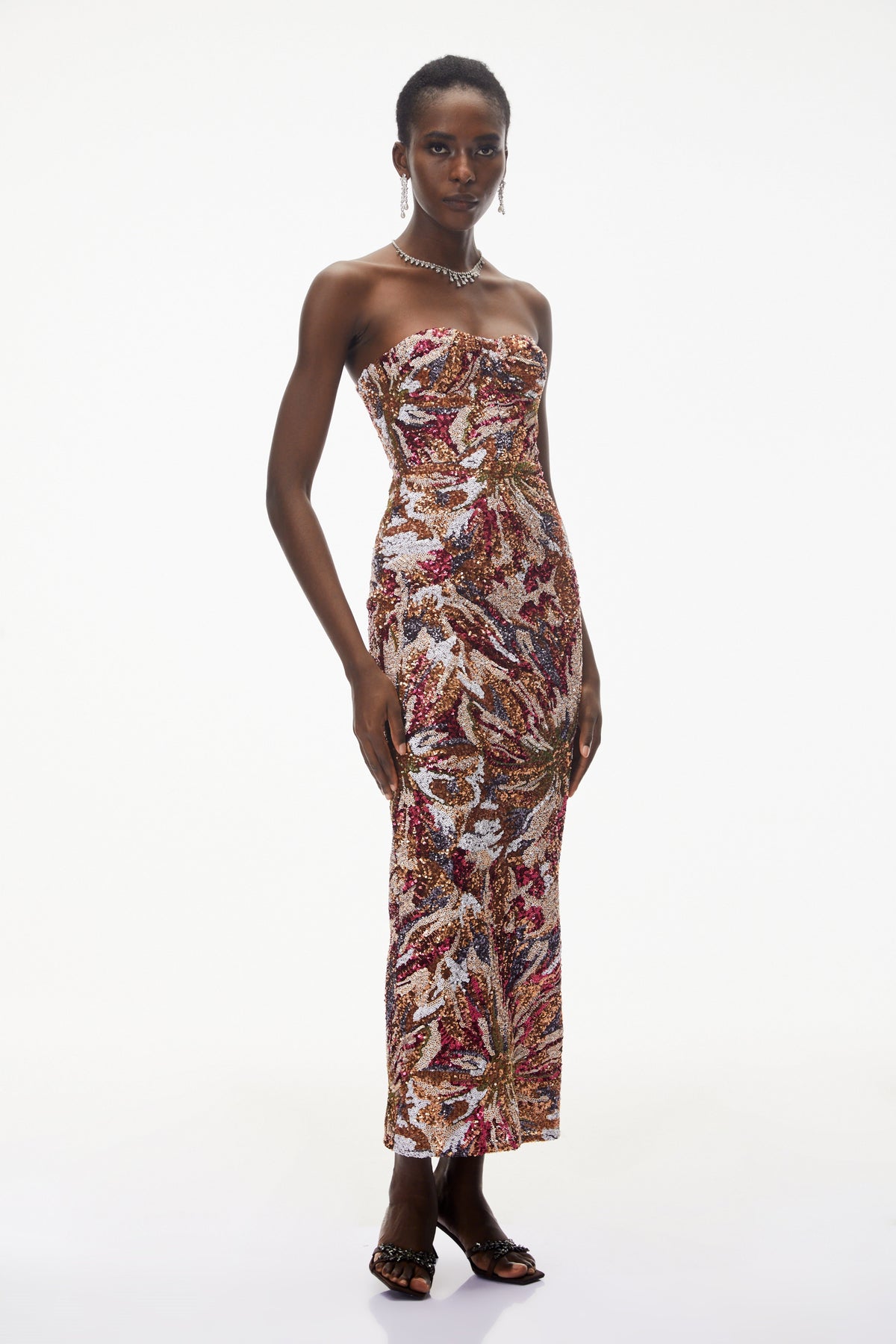 Stefania Pink Off Shoulder Floral Embroidered Maxi Dress