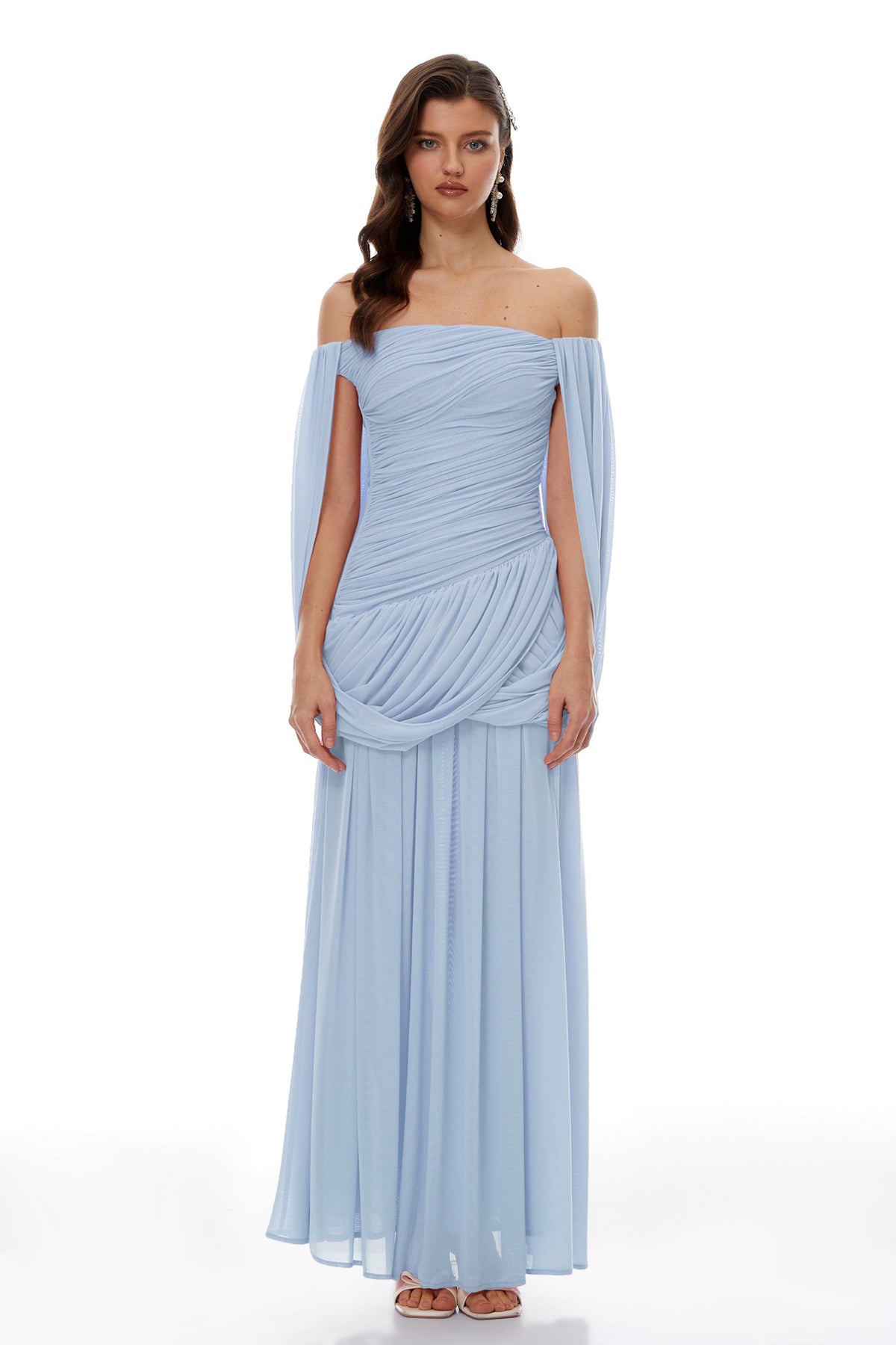 Suné Blue Cross Front Ruched Maxi Dress
