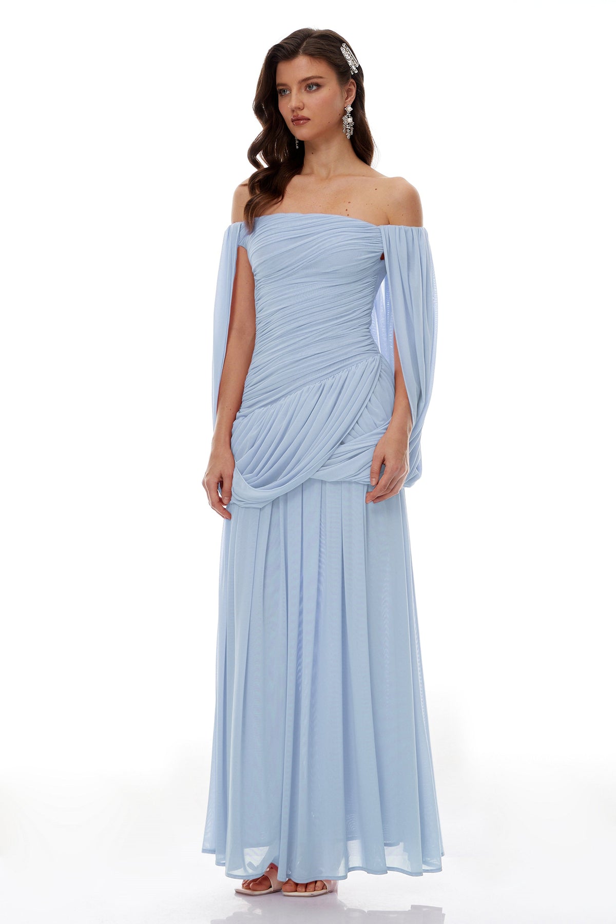 Suné Blue Cross Front Ruched Maxi Dress