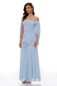 Suné Blue Cross Front Ruched Maxi Dress