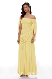 Suné Yellow Cross Front Ruched Maxi Dress