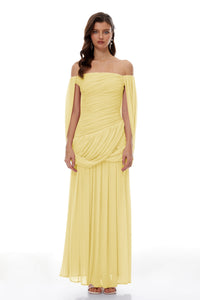 Suné Yellow Cross Front Ruched Maxi Dress
