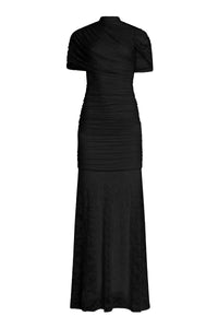 Sylphe Black Asymmetrical Ruched Lace Maxi Dress