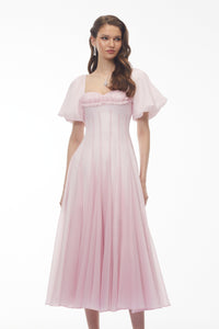 Tábata Pink Ruffled Pleated Midi Dress