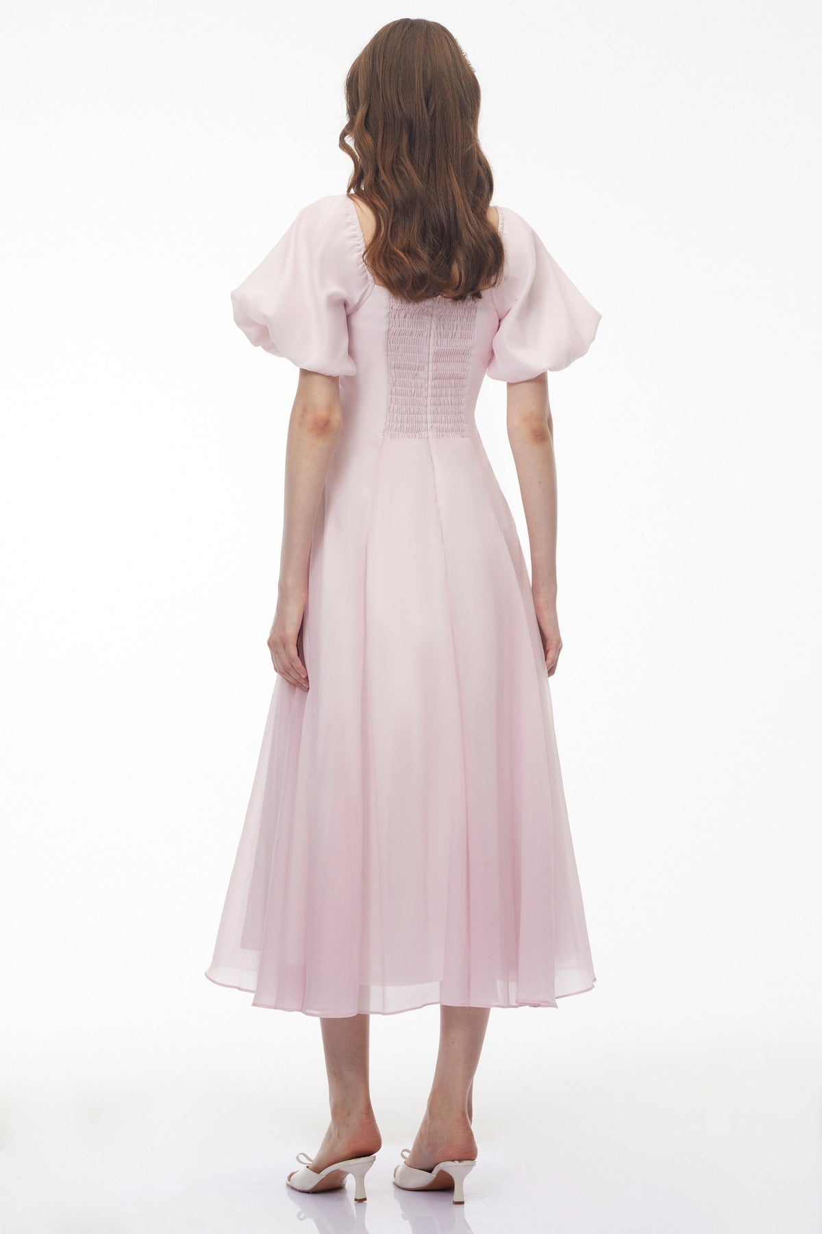 Tábata Pink Ruffled Pleated Midi Dress