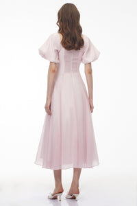 Tábata Pink Ruffled Pleated Midi Dress