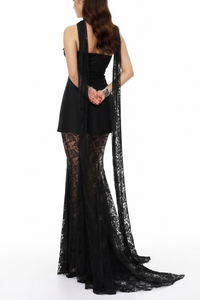 Taisiya Black Bow Mini Dress & Lace Skirt Set