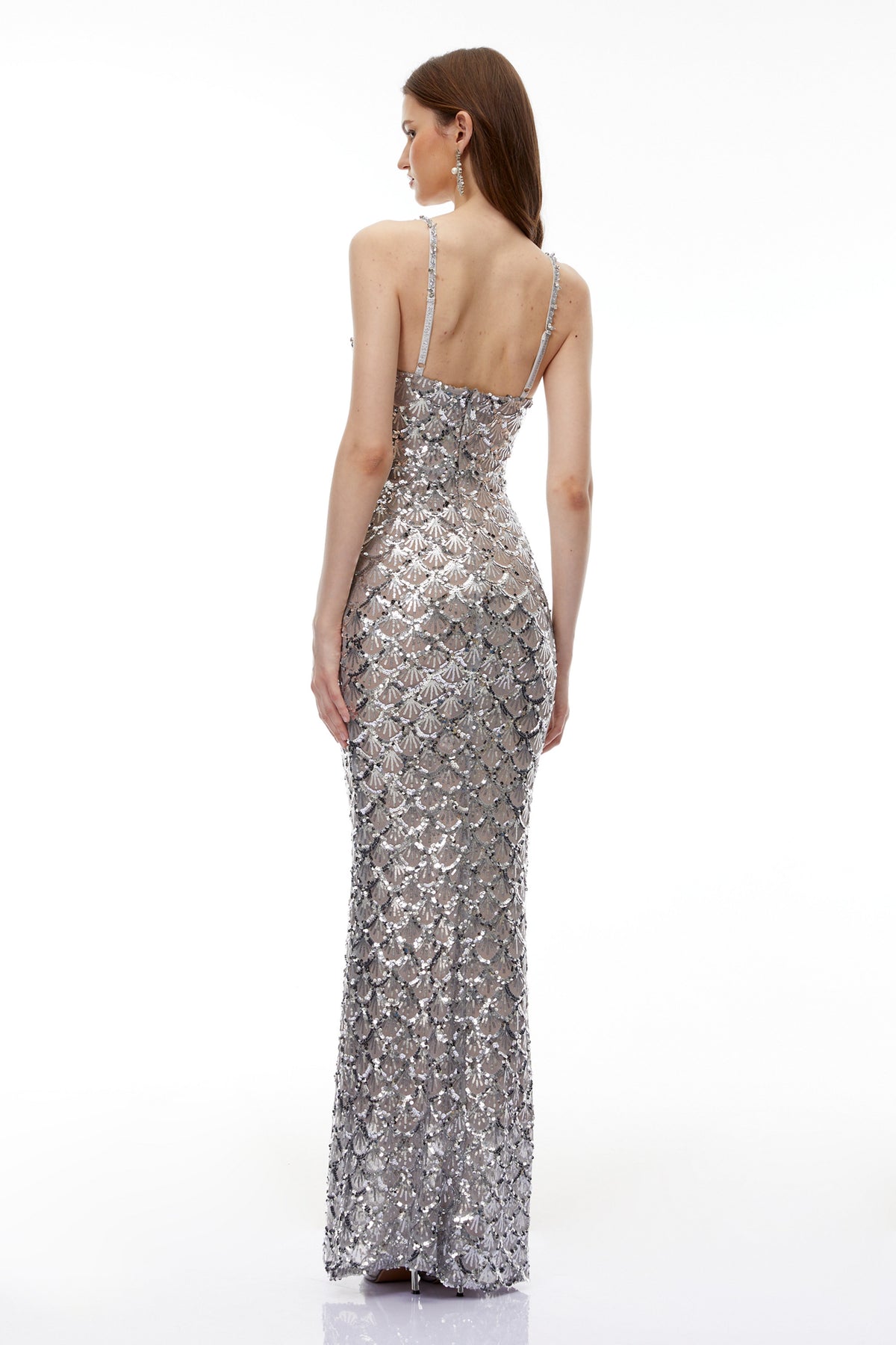 Tehila Silver Embellished Mermaid Maxi Dress