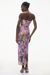 Teresa Purple Off Shoulder Floral Embroidered Maxi Dress