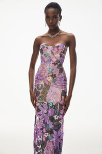 Teresa Purple Off Shoulder Floral Embroidered Maxi Dress
