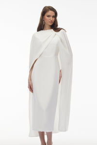 Tetyana White Cape Asymmetrical Midi Dress