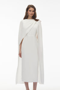 Tetyana White Cape Asymmetrical Midi Dress