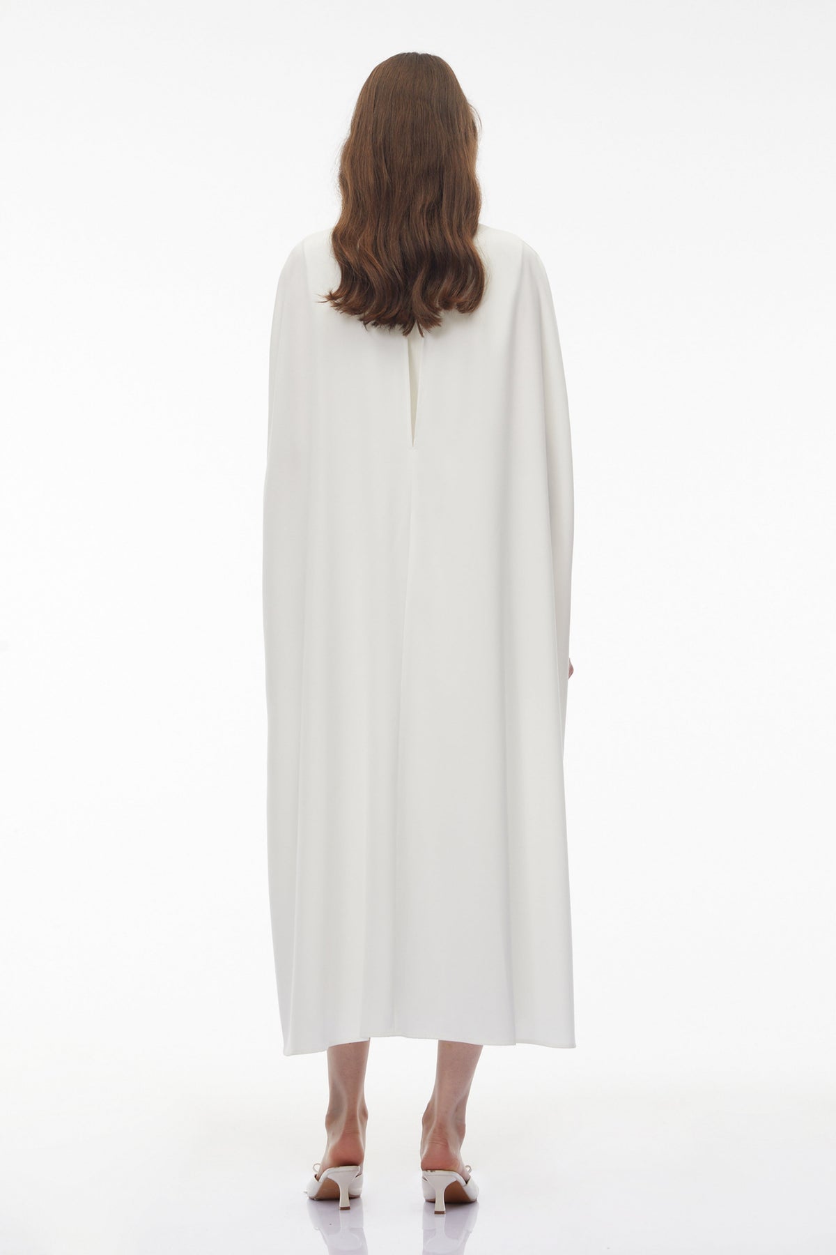 Tetyana White Cape Asymmetrical Midi Dress
