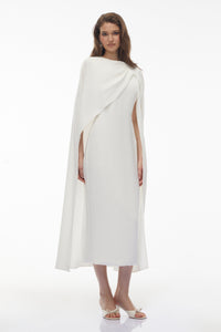 Tetyana White Cape Asymmetrical Midi Dress