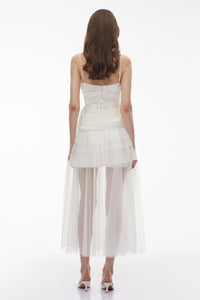 Thisbe White Asymmetrical Mesh Maxi Dress