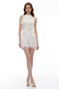 Tiphaine White Cut-Out Floral Appliqué Mini Dress