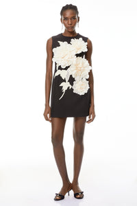 Toril Black Color Blocked 3D Petal Mini Dress