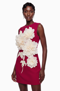 Toril Red Color Blocked 3D Petal Mini Dress