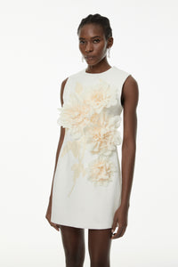 Toril White Color Blocked 3D Petal Mini Dress