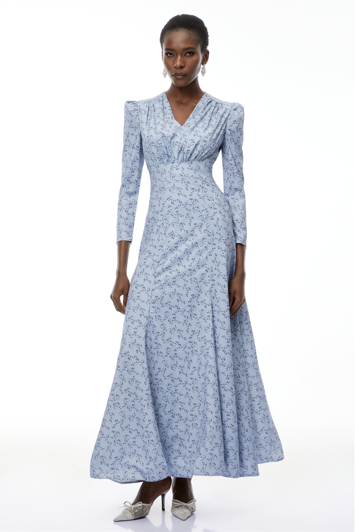 Ursula Blue Floral Print Ruffled Maxi Dress
