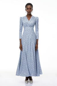 Ursula Blue Floral Print Ruffled Maxi Dress